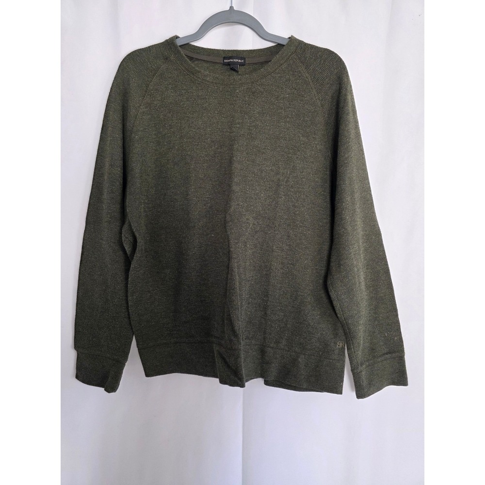 Banana‎ Republic Mens Sweater Crew Neck Olive Green Waffle Knit Pullover L